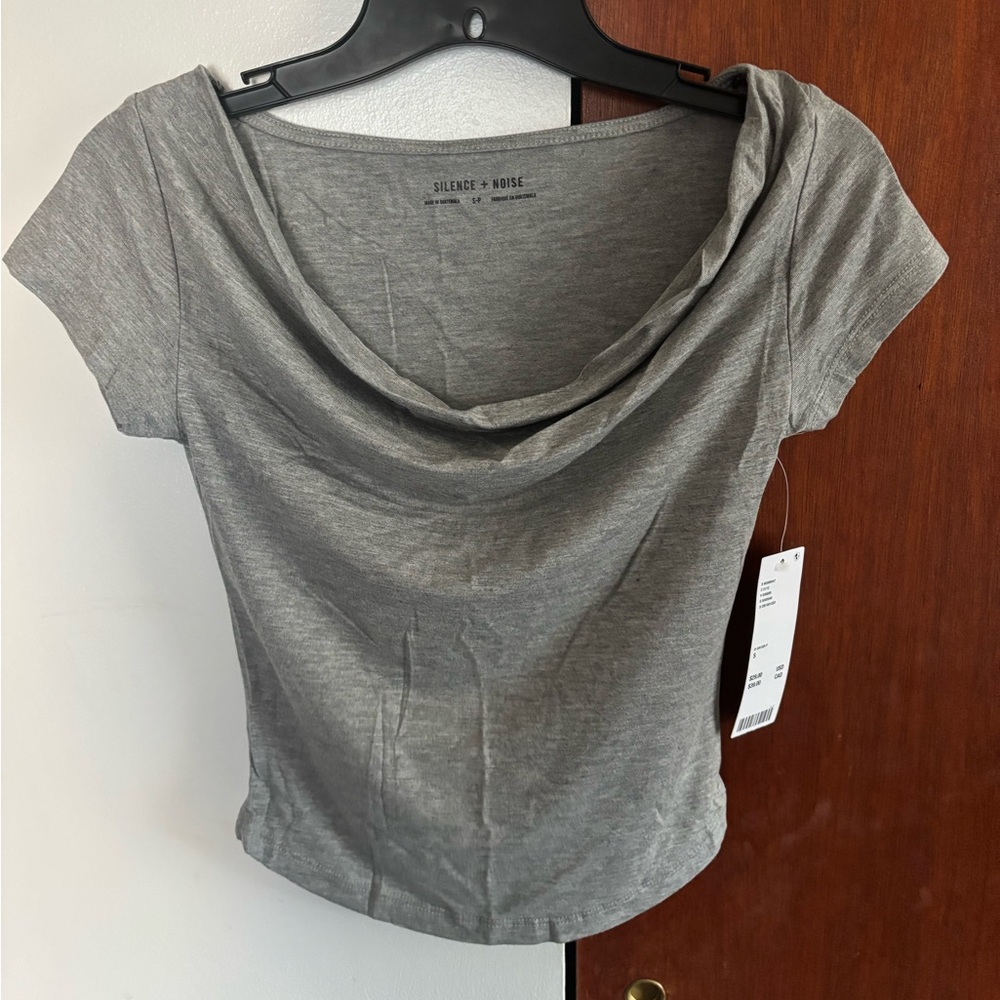 Silence + Noise Gray Cowl Neck Tee